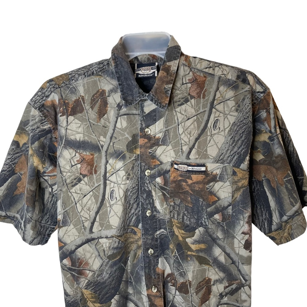 Winchester Shirt Men's Large Green Camouflage Hunting Short Sleeve Button Up - Picture 2 of 10